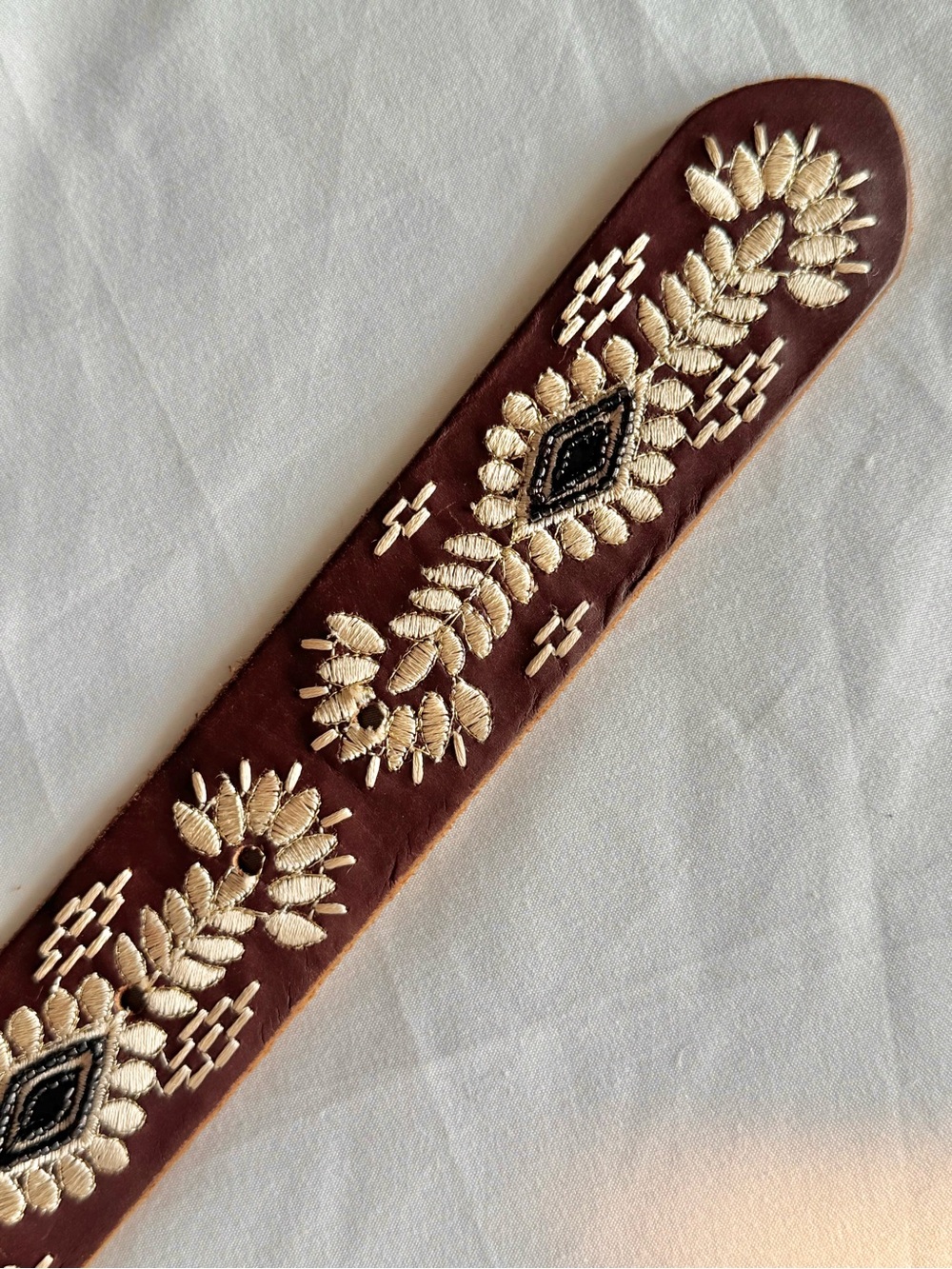 Lucky Brand Brown Leather Embroidered Beaded Belt XL - Picture 6 of 7